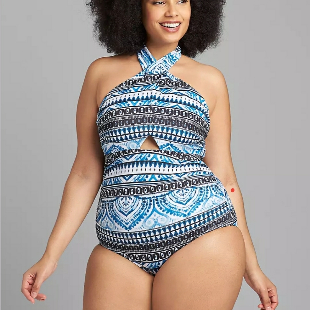 Tie-Neck Cutout No-Wire Swim One Piece